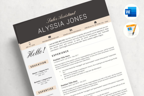 Download Sales Assistant Modern Resume Template for Word &amp; Mac Pages - Premium Resources